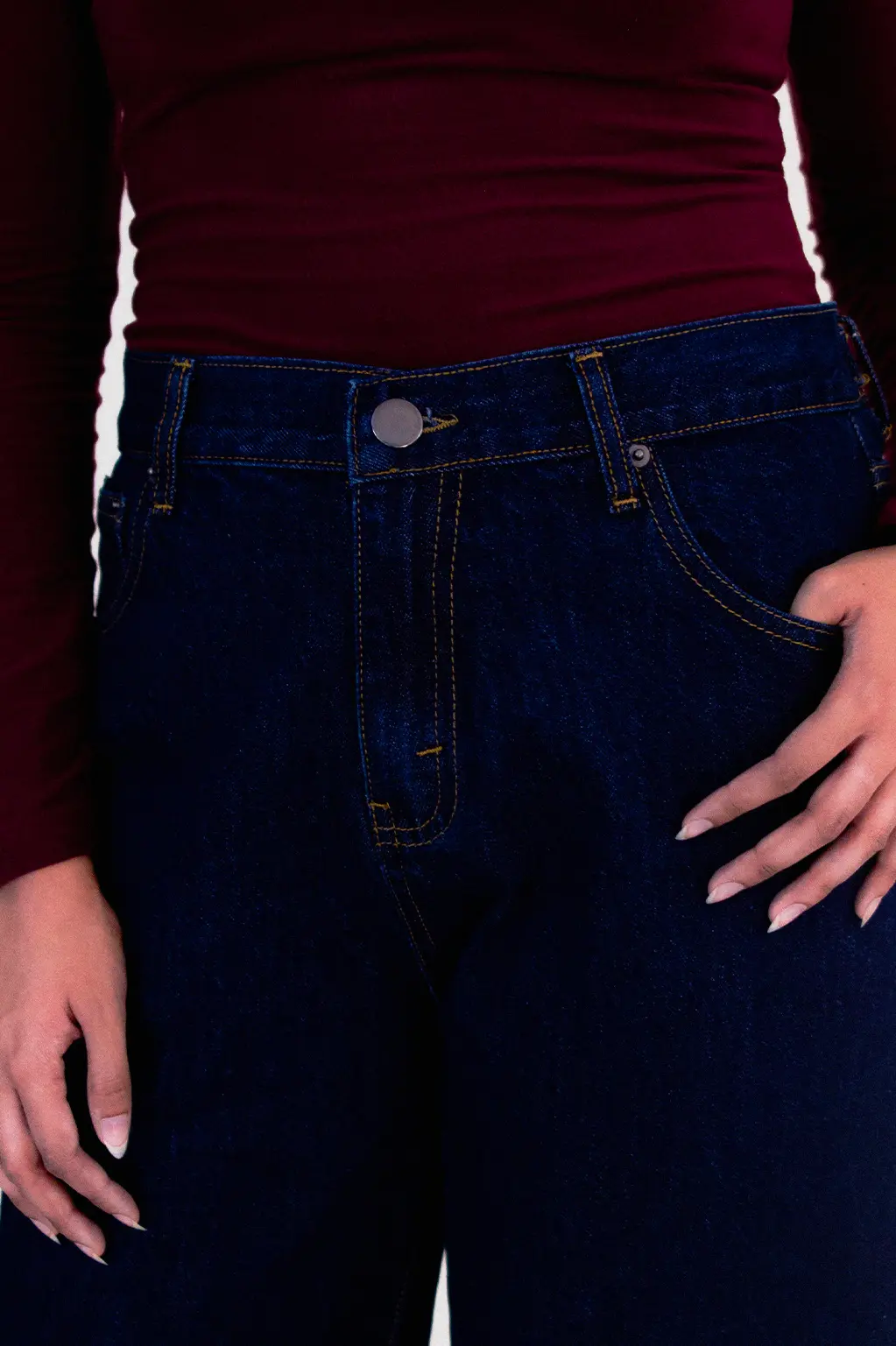 Back view of Terry adjustable waist baggy jeans