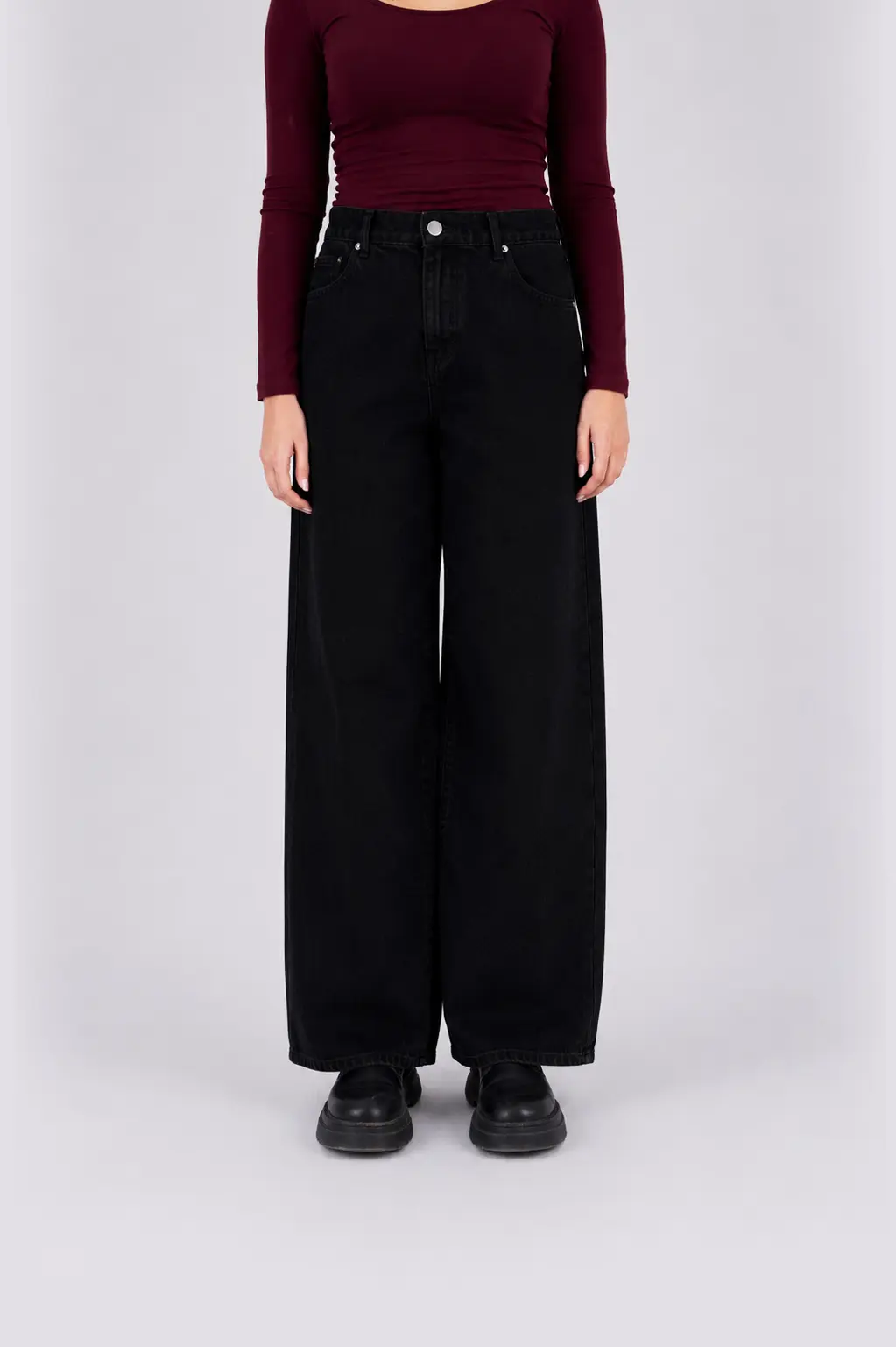 Adjustable Waist Baggy Jeans - Black