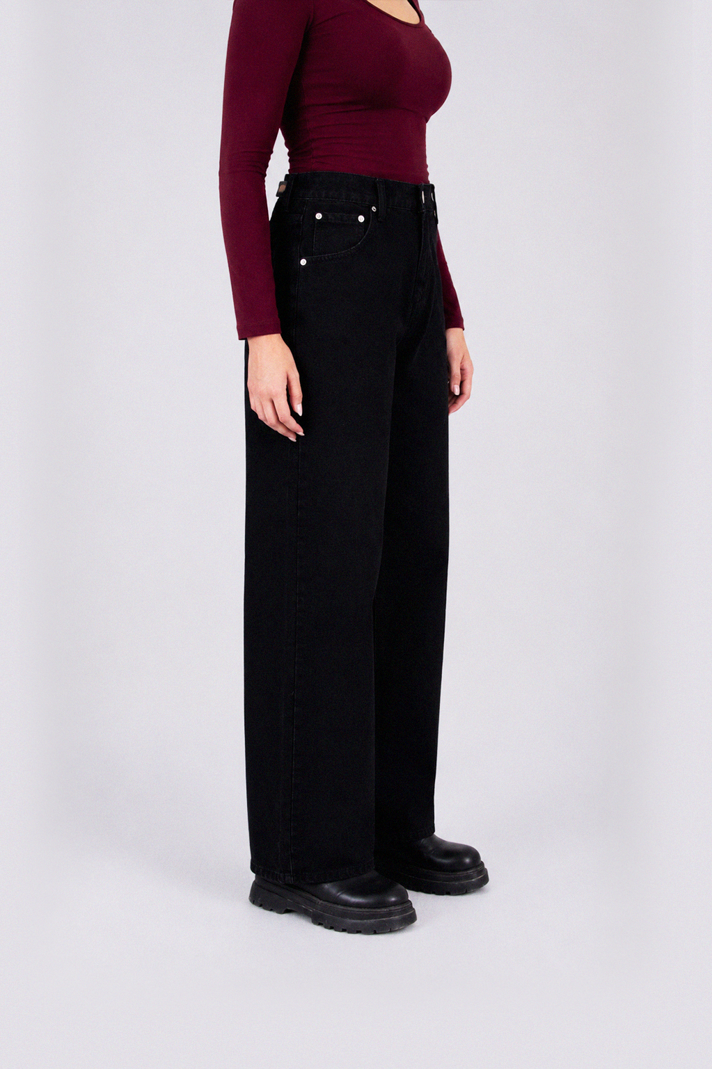 Adjustable Waist Baggy Jeans - Black