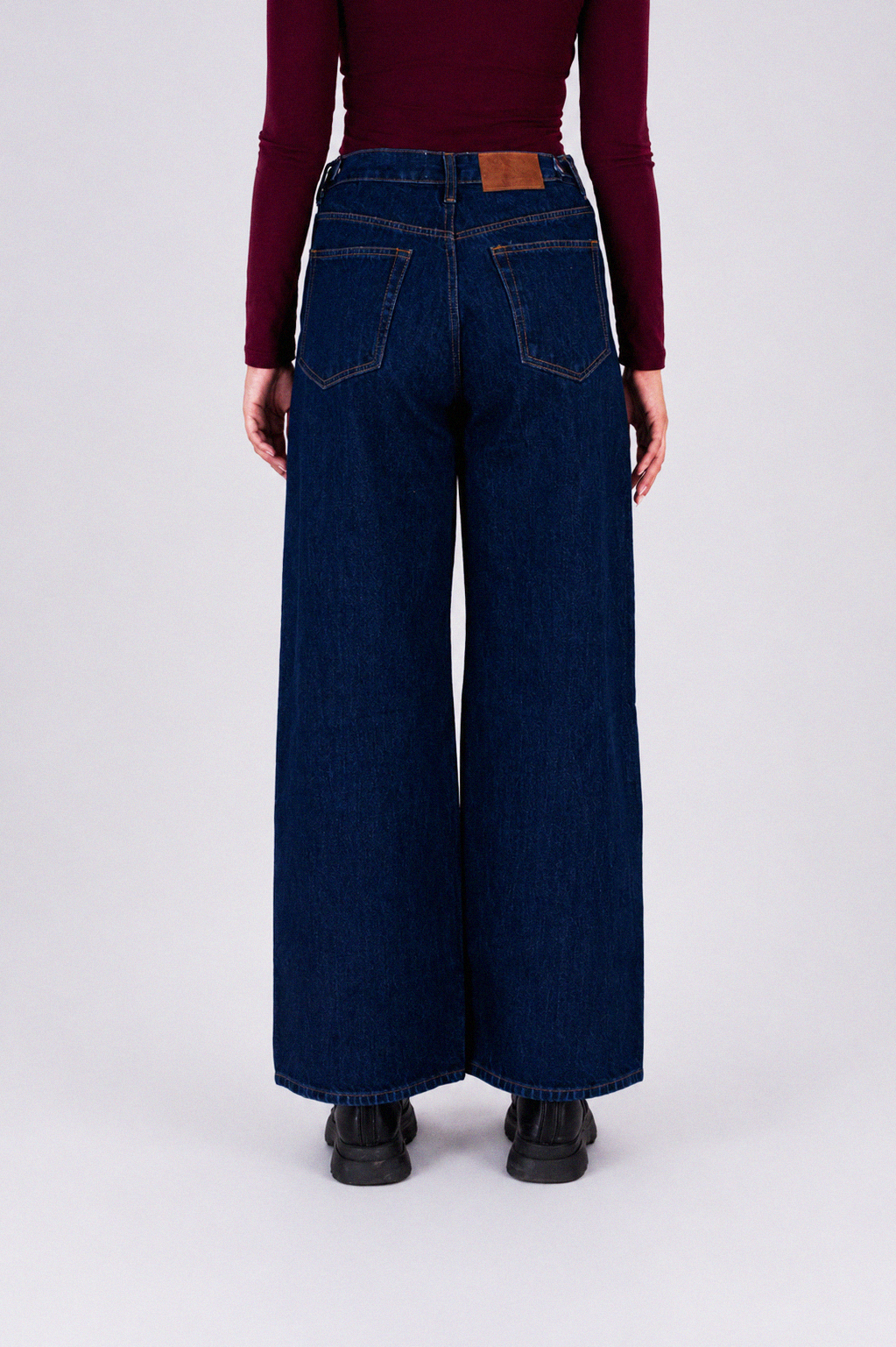 Adjustable Waist Baggy Jeans - Blue