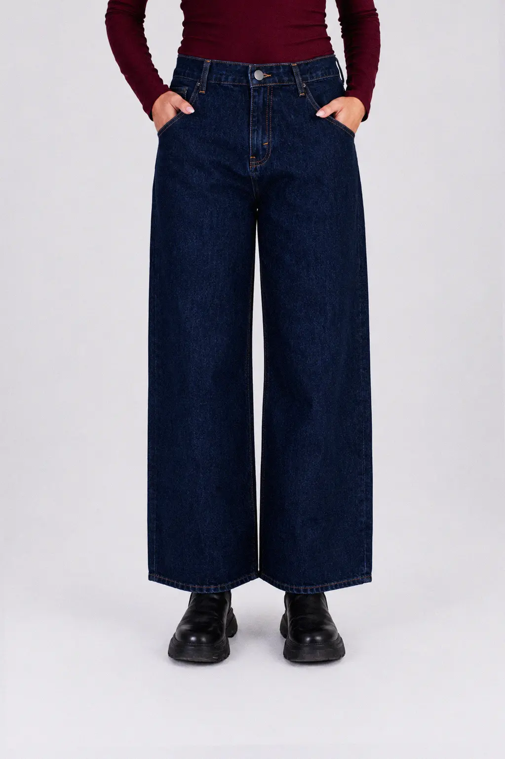 Adjustable Waist Baggy Jeans - Blue