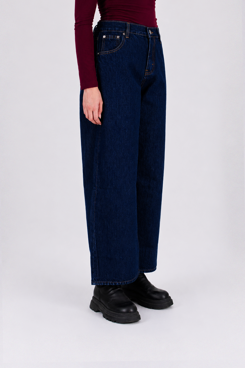 Adjustable Waist Baggy Jeans - Blue