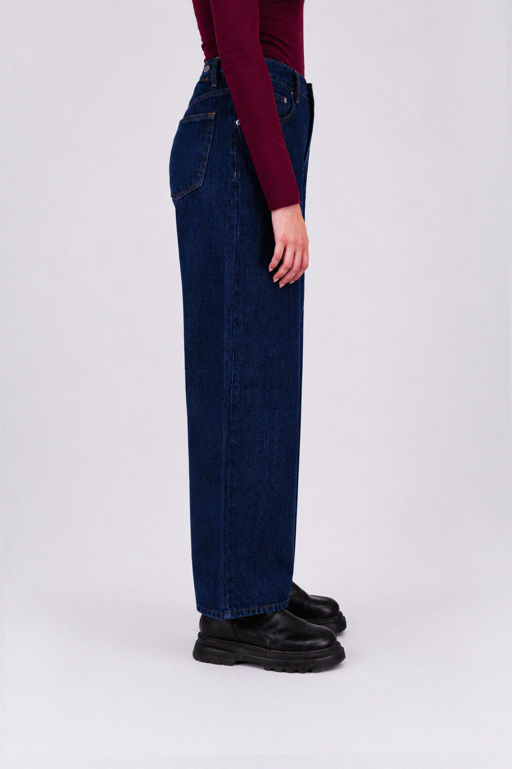Adjustable Waist Baggy Jeans - Blue